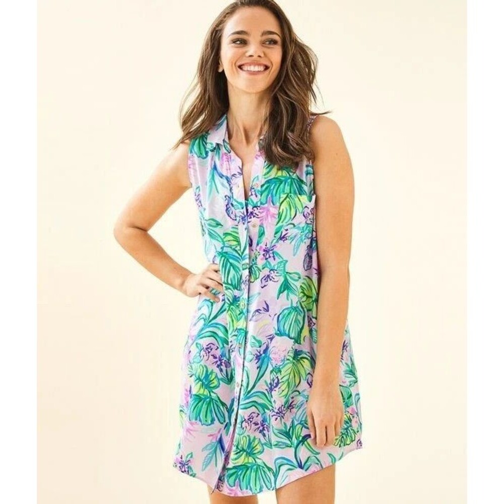Lilly Pulitzer Natalie Coverup Dress M Sleeveless Purple Mermaid in the Shade